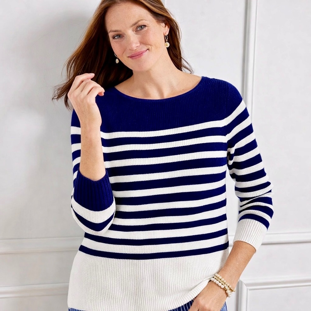 Vineyard‎ Vines Women’s Striped Wool Cashmere Knit Sweater Navy Cream